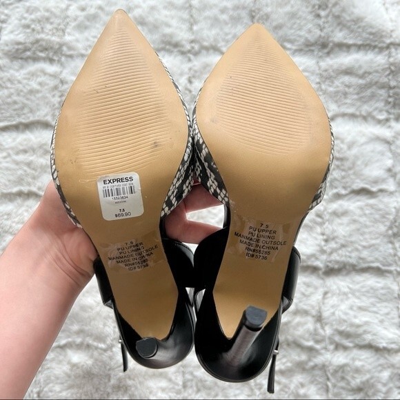 Express Snake Slingback Heels Black White 7.5 - Picture 3 of 9